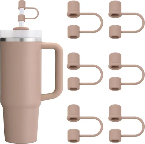 Miniatura 10 de 6 piezas de cubierta de pajita de silicona compatible con Stanley 30 y 40 Oz Accesorios para vaso Toppers de pajita marrón Reutilizable para taza