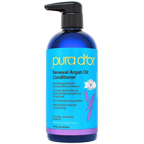 PURA D'OR Acondicionador de aceite de argán renovador de 16 onzas – Sin sulfatos, hidratante, control de encrespamiento, seguro para el color, con