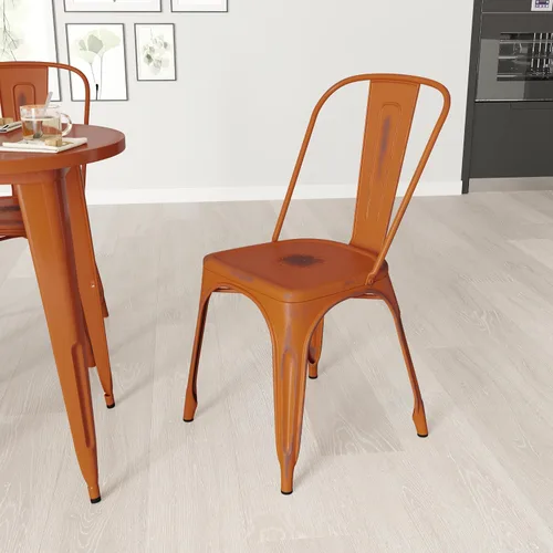 Miniatura 12 de Merrick Lane Banks - Silla apilable de comedor, marco de metal azul antiguo, acabado con recubrimiento en polvo envejecido, respaldo de listones