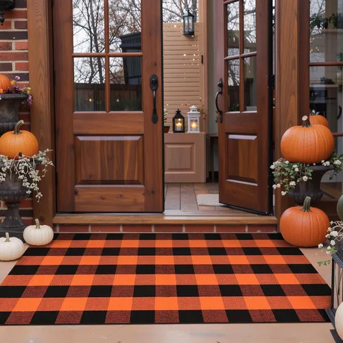 Miniatura 31 de KIMODE Alfombras para puerta delantera de 24"x35", alfombra reversible lavable para decorar el porche de una casa de campo, alfombras a rayas por