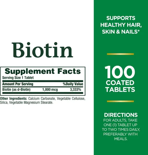 Miniatura 2 de Nature's Bounty Biotina, suplemento vitamínico, apoya el metabolismo para la energía celular y cabello, piel y uñas saludables, 1000 mcg, 100