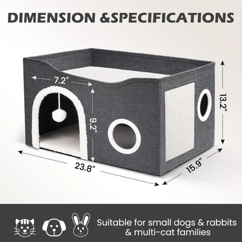 Miniatura 2 de Heeyoo - Casa para gatos de interior, cueva grande con cama para gatos con bola esponjosa y almohadilla para arañar, casas y condominios plegables