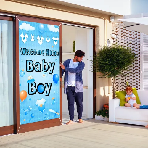 Miniatura 7 de Labakita Cartel de bienvenida a casa para puerta de bebé, cartel con texto en inglés "It's a Boy Welcome Baby Boy", decoración de baby shower