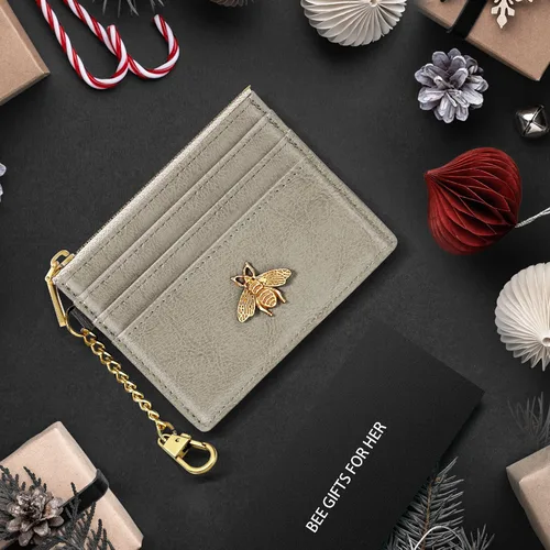 Miniatura 43 de SEAVILIA Tarjetero llavero cartera para mujer con ventana de identificación RFID monedero regalo abeja delgada minimalista pequeña cartera