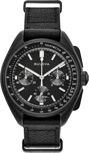 Bulova Hombre Archive Series Lunar Pilot Cronógrafo Precisionist de 6 manecillas Acero Inoxidable Ionizado Negro, Correa NATO Negra y Cristal de