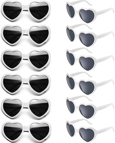 Paquete de 12 lentes de sol unisex con forma de corazón y colores neón