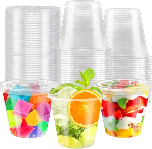 Miniatura 9 de Szsrcywd 50 paquetes de 9 onzas de vasos de plástico transparente, vasos desechables para postres con tapas de cúpula sin agujero, vaso de PET