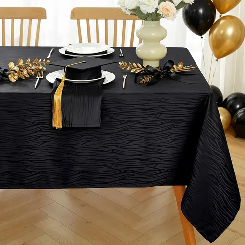 MATIRUG Mantel de jacquard negro, tela de mesa suave y sin arrugas, resistente a derrames y con textura para graduación, cocina, comedor, decoración