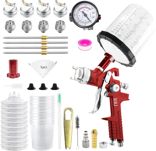 HVLP - Pistola rociadora de alimentación por gravedad con 1.4/1.7/2.0/0.098 in, 10 vasos de pintura desechables de 22.0 fl oz y regulador de aire,