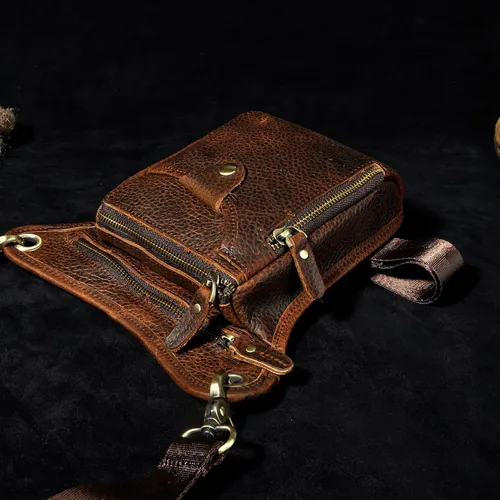 Miniatura 5 de Le'aokuu Women Men's Genuine Leather Sporting Riding Hip Bum Fanny Waist Pack Drop Thigh Leg Cross Over Bag Pouches