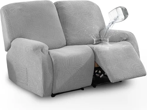 Miniatura 6 de vctops Funda repelente al agua para silla reclinable de 4 piezas con bolsillo lateral, diseño de hojas de jacquard, elástica, suave, protector