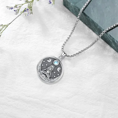 Miniatura 161 de Collar de pentagrama de plata de ley con triple luna, diosa celta, nudo celta, nudo de brujas, Ankh, sol y luna, Hécate, lilith, Santa Muerte