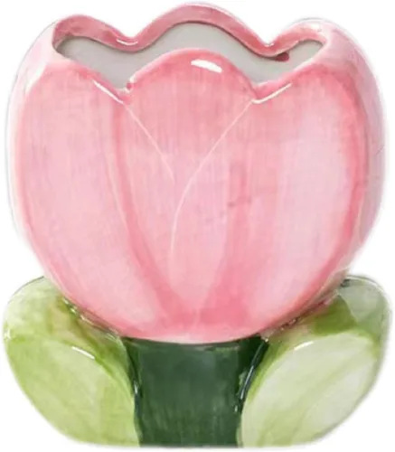 TANG SONG Soporte para brochas de maquillaje de tulipanes de cerámica, caja de almacenamiento de cosméticos de flores, soporte para bolígrafos y Rosa