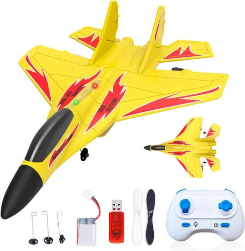 Miniatura 9 de Aviones de control remoto de espuma QFCST RC, juguetes de combate con control remoto, avión de combate RC de 2 canales 2.4Ghz con luz, aviones