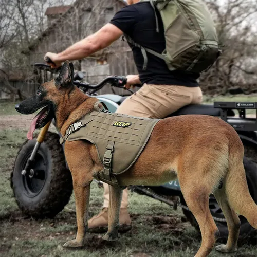 Miniatura 5 de Arnés táctico para perros grandes, medianos y pequeños, sin tirones, chaleco militar Molle con paneles de gancho y bucle, reflectante para caminar