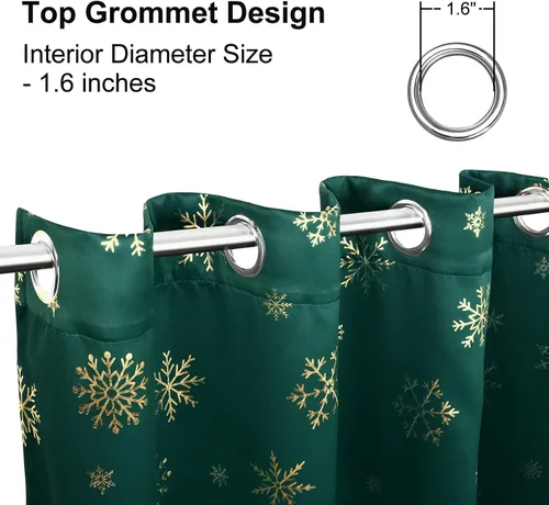 Miniatura 4 de FRAMICS Cortinas de Navidad con estampado de copos de nieve dorados en papel de aluminio, cortinas opacas con aislamiento térmico para sala de estar