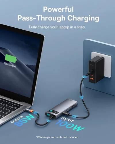 Miniatura 4 de Baseus Adaptador USB C a HDMI, estación de acoplamiento USB C 4K a 60Hz, concentrador USB C 7 en 1 con 3 USB-A, PD 100W, lector de tarjetas TF/SD