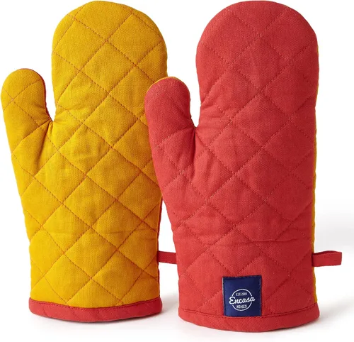 Miniatura 11 de Encasa XO Guantes de horno resistentes al calor de algodón (juego de 2 piezas) - Acolchados y seguros 30x17 cm - para cocina, cocinado y horneado
