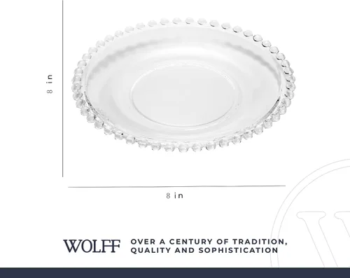 Miniatura 6 de WOLFF - Juego de 4 platos de postre de cristal con cuentas de perla, platos de ensalada y aperitivos de vidrio transparente de 8 pulgadas