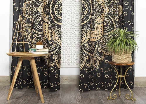 Miniatura 2 de Cortinas de ventana de mandala hippie indio, gitano, bohemio, sol, luna, hermosas cortinas para dormitorio, sala de estar, balcón, cenefa