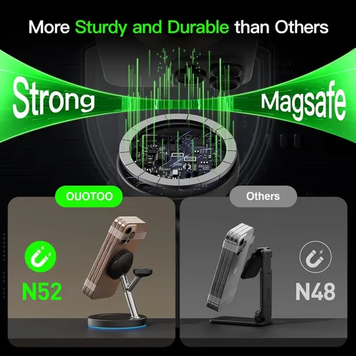 Miniatura 8 de Cargador inalámbrico 3 en 1 para iPhone, estación de carga magnética para la familia Apple con luz ambiental azul ajustable, soporte de cargador