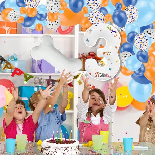Miniatura 3 de Juego de 118 globos azules y naranjas de tercer cumpleaños, globos de pata de perro, suministros para fiestas de cumpleaños Blue3