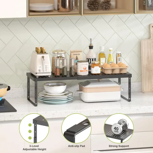 Miniatura 4 de RUILALIFE Estante organizador de gabinete expandible con altura ajustable, estante organizador de encimera de cocina apilable, elevador de estante