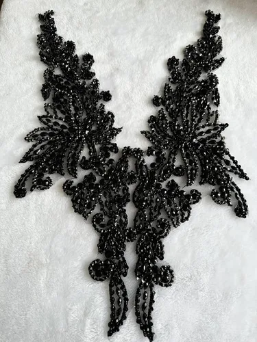 Miniatura 4 de Apliques de diamantes de imitación puros cosidos a mano, parche multicolor, accesorios de manualidades para vestido de novia de niña, 14 x 20 Negro