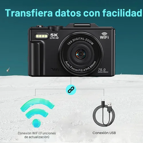 Miniatura 5 de Cámara digital 5K para fotografía - Cámara WiFi de 75MP para YouTube - Cámaras digitales UHD 18X Zoom con pantalla abatible de 3 pulgadas 180°