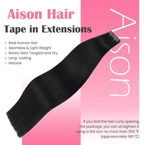 Miniatura 2 de Extensiones de cabello humano real color negro azabache, extensiones de cabello humano 100% Remy, sedosas y lacias, para mujeres, 20 unidades por