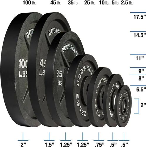 Miniatura 3 de Body-Solid Juego de platos olímpicos de hierro fundido, placas de mancuernas con agujero estándar de 2 pulgadas para todos los tipos de pesas