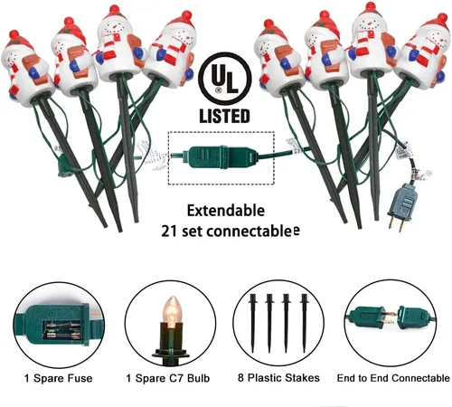 Miniatura 4 de GOOTHY 2 juegos de luces de camino de Navidad de muñeco de nieve, 7 pies C7 para exteriores con 8 estacas de muñeco de nieve, decoraciones