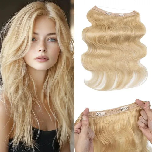Miniatura 19 de Extensiones de cabello en aureola de cabello humano real, Extensión de cabello Halo 100% cabello humano, Extensiones de cabello con alambre, Lacio