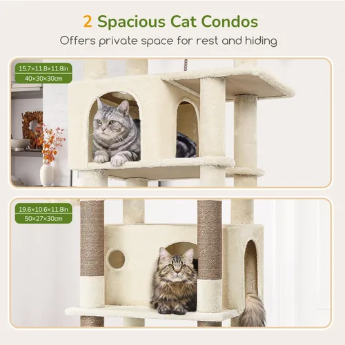 Miniatura 3 de Globlazer - Torre grande para gatos, árbol alto para gatos de interior, torre de escalada para gatos adultos grandes con 2 cuevas espaciosas