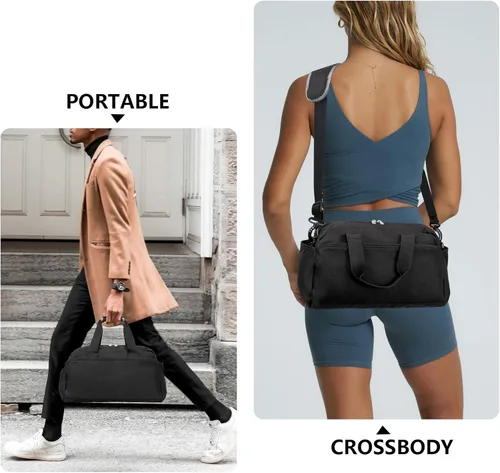 Miniatura 4 de Bolsa de gimnasio pequeña de 14 pulgadas para mujeres y hombres, mini bolsa de lona para viajes, deportes, bolsa de transporte ligera, color negro