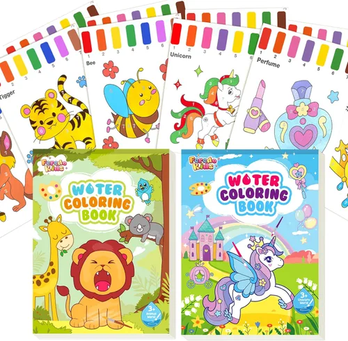 Sets de pinturas acuarela para niños: 2 paquetes de libro para colorear con pintura de agua para niños de 4 a 8 años, kits de papel para dibujar sin