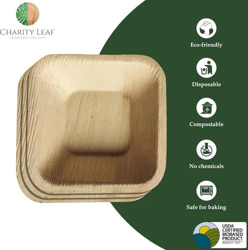Miniatura 2 de Charity Leaf Platos desechables de hoja de palma de 2.5" cuadrados mini (25 piezas) Cuencos para sumergir De bambú Todo natural
