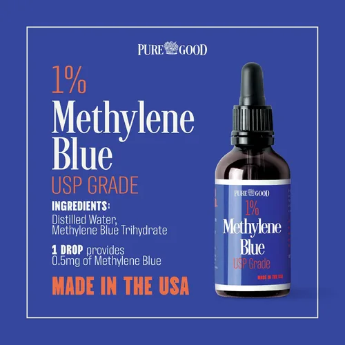 Miniatura 2 de PureGood Azul de metileno 1% Líquido – 10 mg por 1 mL Porción – 4.1 fl oz (4 fl oz) – Alrededor de 120 porciones – Probado por terceros – Botella