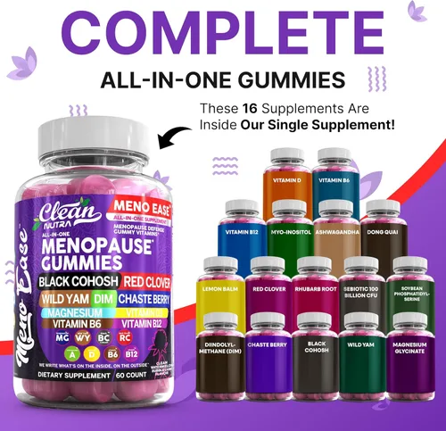 Miniatura 5 de Suplemento para la menopausia para mujeres en gomitas con cohosh negro, ñame silvestre, DIM, magnesio, trébol rojo, agracejo para el equilibrio