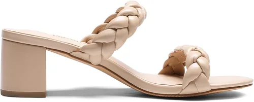 Miniatura 4 de DREAM PAIRS Zapatos de tacón bajo con dos correas trenzadas para mujer, puntera abierta, tacón grueso, sandalias de tacón grueso, para fiestas