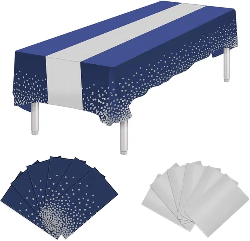 Miniatura 13 de Paquete de 12 manteles rectangulares de plástico negro desechables y satinados, mantel rectangular negro y dorado para cumpleaños, aniversario