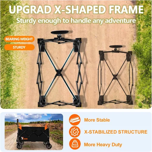Miniatura 2 de Carrito de Vagón Plegable con Ruedas, Carrito de Vagón Plegable con Ruedas Todo Terreno, Carrito de Comestibles Grande con Ruedas, Vagones Black-6