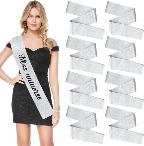 Miniatura 10 de Dreamtop 16 piezas de faja de satén en blanco negras para concursos, Señorita Mayor América 2026, faja para concurso de belleza