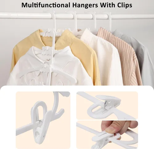 Miniatura 5 de Paquete de 50 perchas de plástico con 16 clips, colgador de ropa ajustable de 11 a 15 pulgadas, duradero y antideslizante, ahorra espacio para Blanco