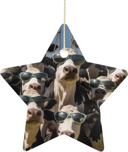 Miniatura 11 de Adorno de vacas en gafas de sol de porcelana de doble cara de 3 pulgadas, casa de campo, árbol de Navidad, accesorios para colgar, adorno de regalo
