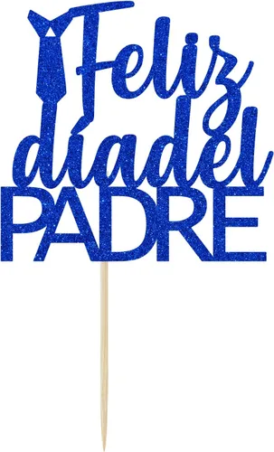 Miniatura 7 de Decoración de pastel de Feliz Día del Padre para decoración del día del padre, suministros de fiesta de cumpleaños de papá con purpurina azul