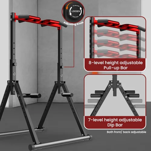 Miniatura 3 de WATBKHE Power Tower Pull Up Dip Station Foldable, Pull Up Bar Station Adjustable, Multi-Function Home Gym, Strength Training Fitness Equipment
