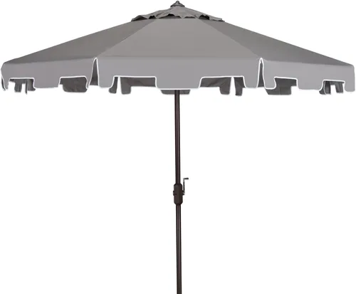 Miniatura 16 de SAFAVIEH Zimmerman - Sombrilla de patio con manivela de 9 pies para exteriores, toldo azul y blanco bebé, poste de aluminio marrón, cenefa