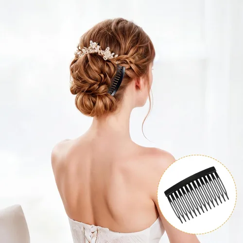 Miniatura 7 de 6 peines para el cabello para mujeres, 14 dientes, peine lateral francés de plástico negro, clips decorativos para mujeres y niñas, velo de novia
