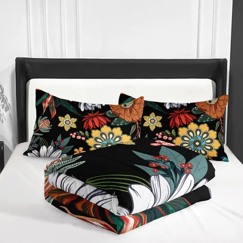 Miniatura 6 de Juego de edredón floral colorido de 3 piezas, juego de ropa de cama botánica bohemia tamaño queen, diseño boho de granja con flores y hojas impresas